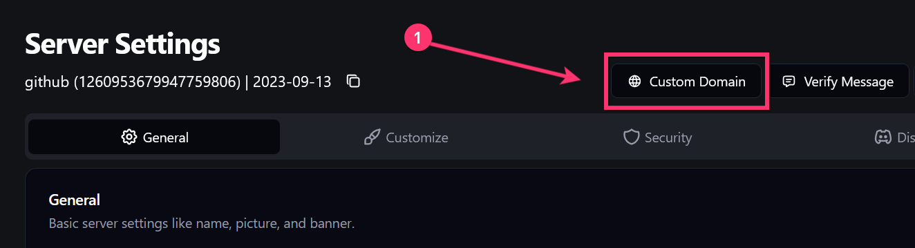 Custom Domain button