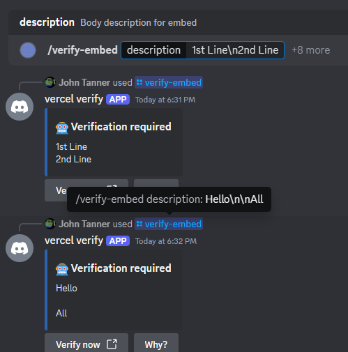 Newline in verification embed